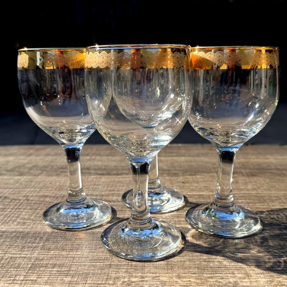 Moroccan Style MCM Gold Encrusted/Blue Motif 5.5" Stem Sherry Glasses-Set of 4