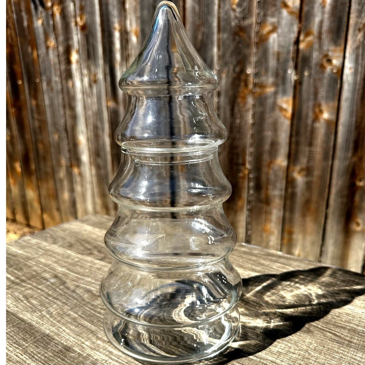 Clear Glass 11" Large Vintage 2-PC Christmas Tree Apothecary Candy Canister Jar