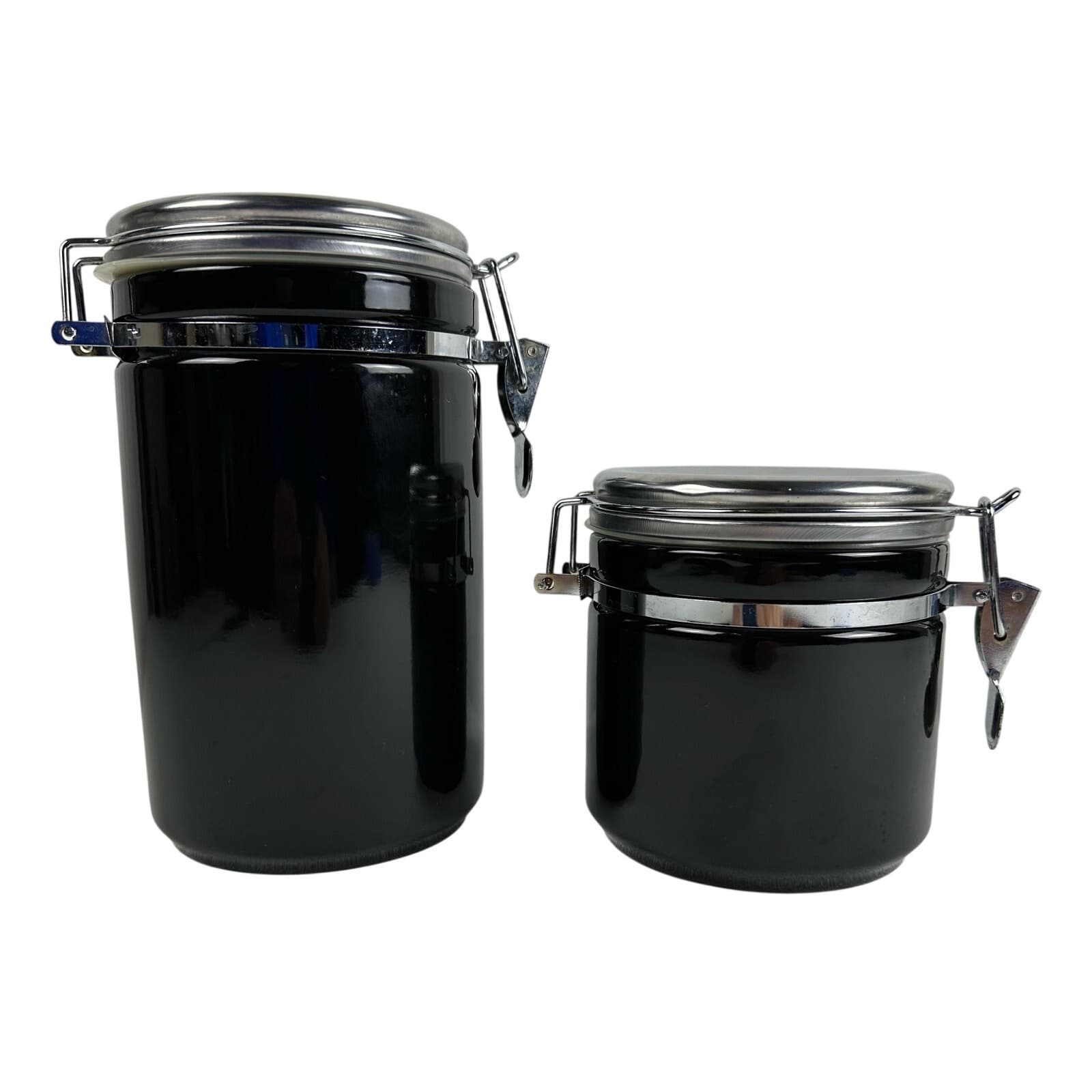 Alco Industries Black Ceramic Storage 8" & 5" Canisters Set of 2