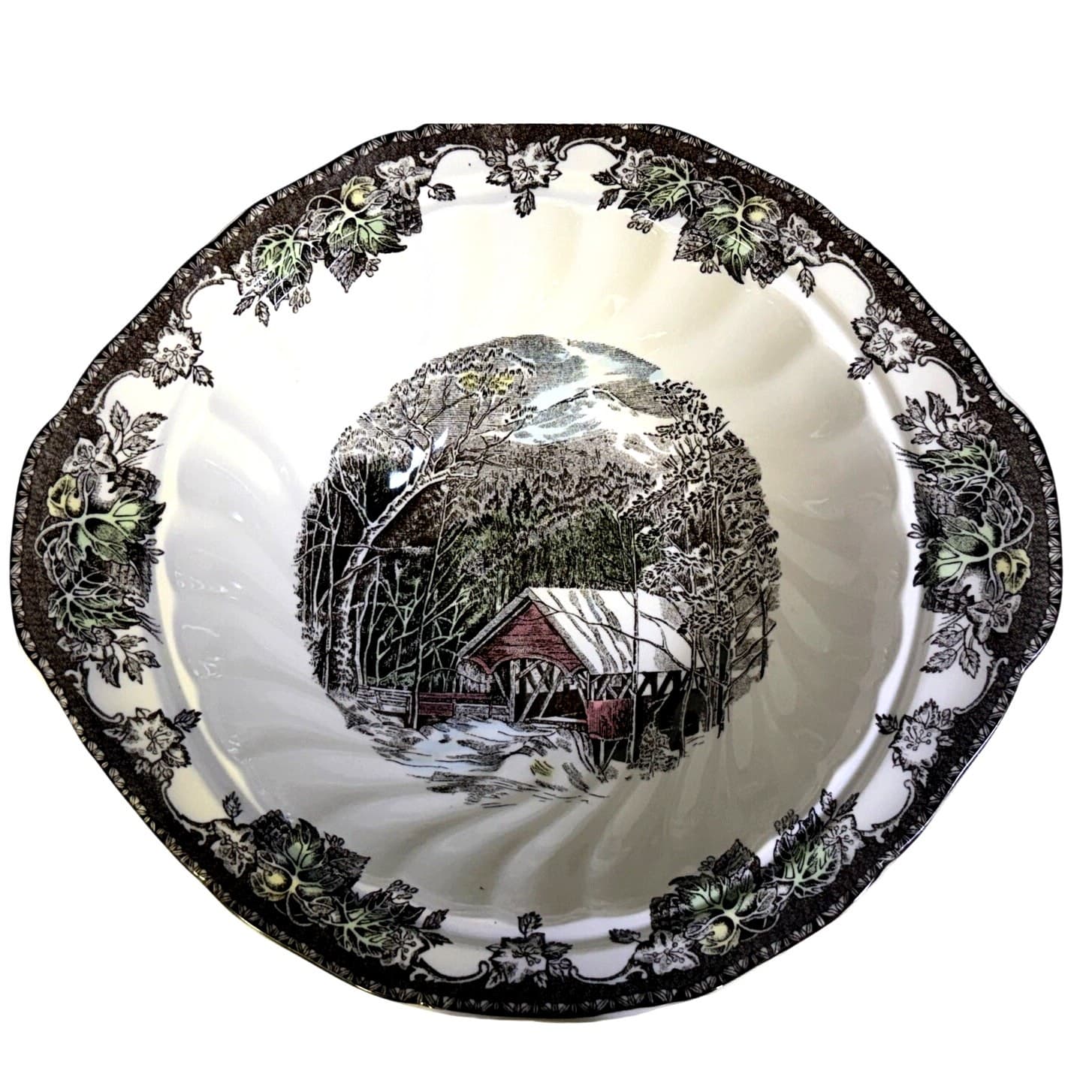Johnson Bros Friendly Village England Covered Bridge Handled Serving Bowl w/Lid