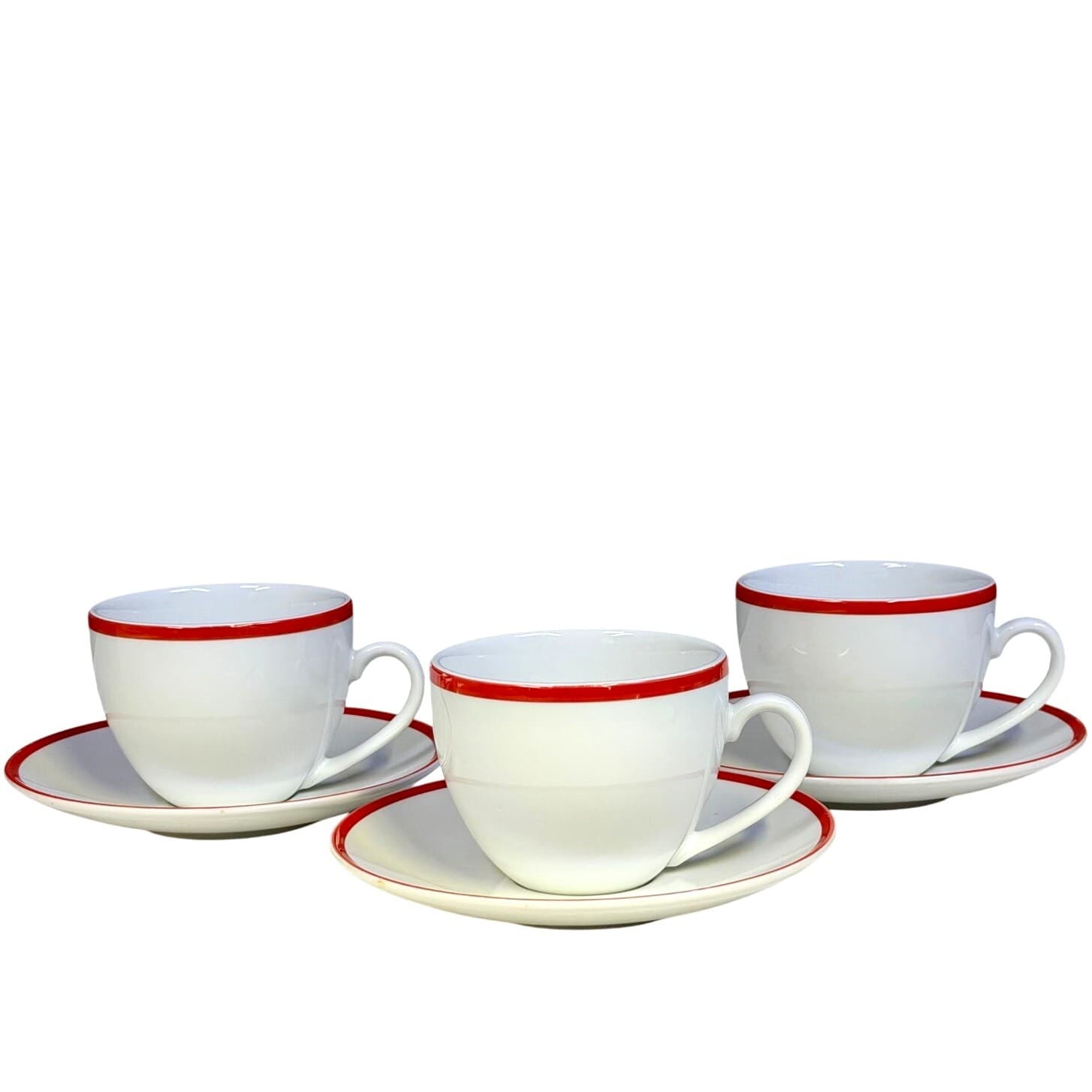 Williams Sonoma Japan 2006-2023 Brasserie Red Band Flat Cups/Saucers-Set of 3