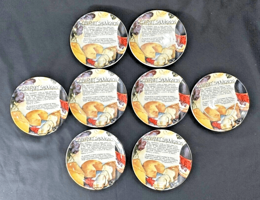 Deborah K. Ellis SBCD Cabernet Sauvignon Decorative Wine Cheese Plates-SET of 8