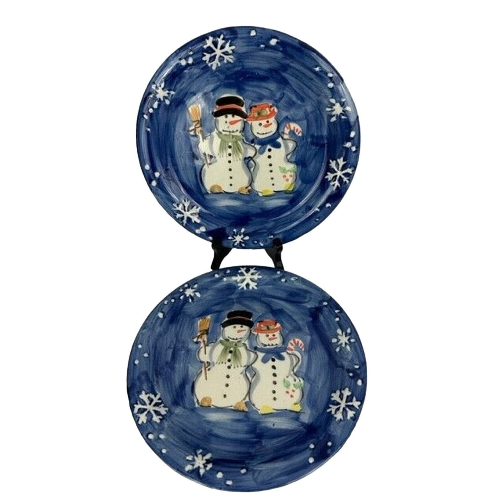 Tabletops Unlimited Snow Couple Hand Painted Dinner Plates-10.5”