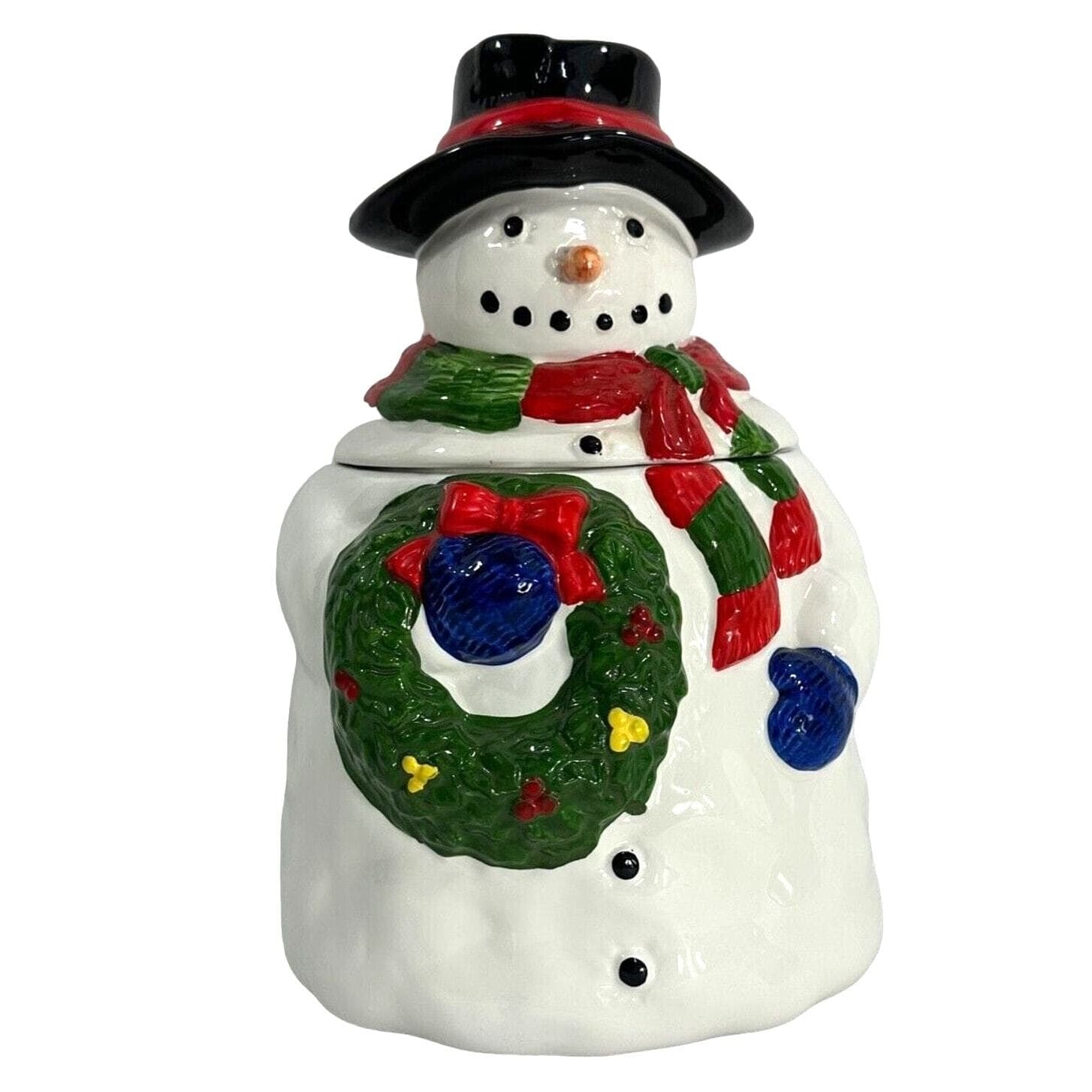 Snowman and Wreath Christmas Holiday Cookie Jar
