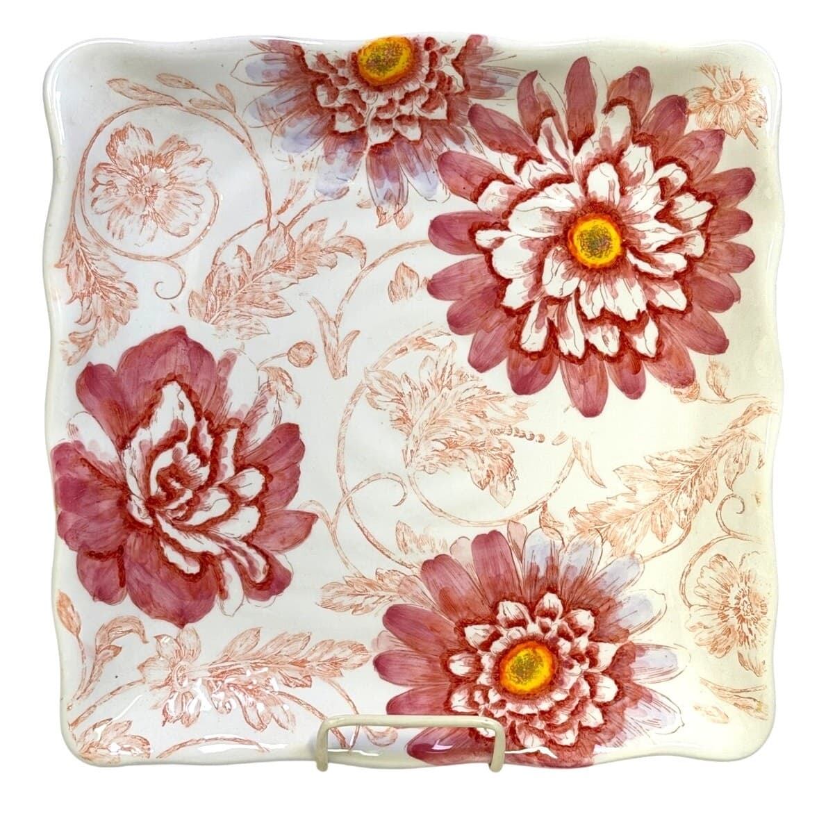 Maxcera Corp Retired 2009-2012 'Floral Toile' MXEFLTO 11.25" Square Dinner Plate