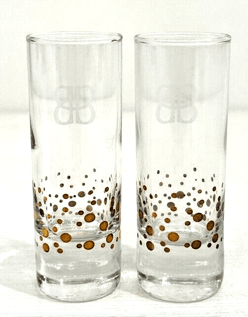 Bailey's Irish Cream Gold Confetti Tall Shot Glasses Pair Stunning!