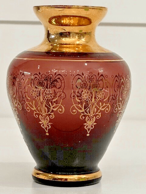 Laguna Murano Glass Venezia Ruby Red Gold Vase Original Sticker