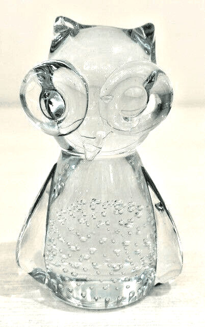 Clear Bubble Crystal Owl Absolutely Adorable! Vintage.
