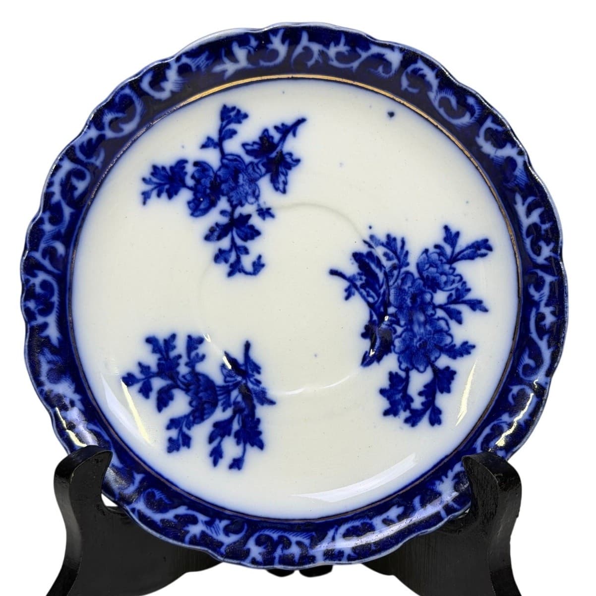 Antique c. 1928 Stanley Pottery 'Touraine' Flow Blue Saucer for Teacup
