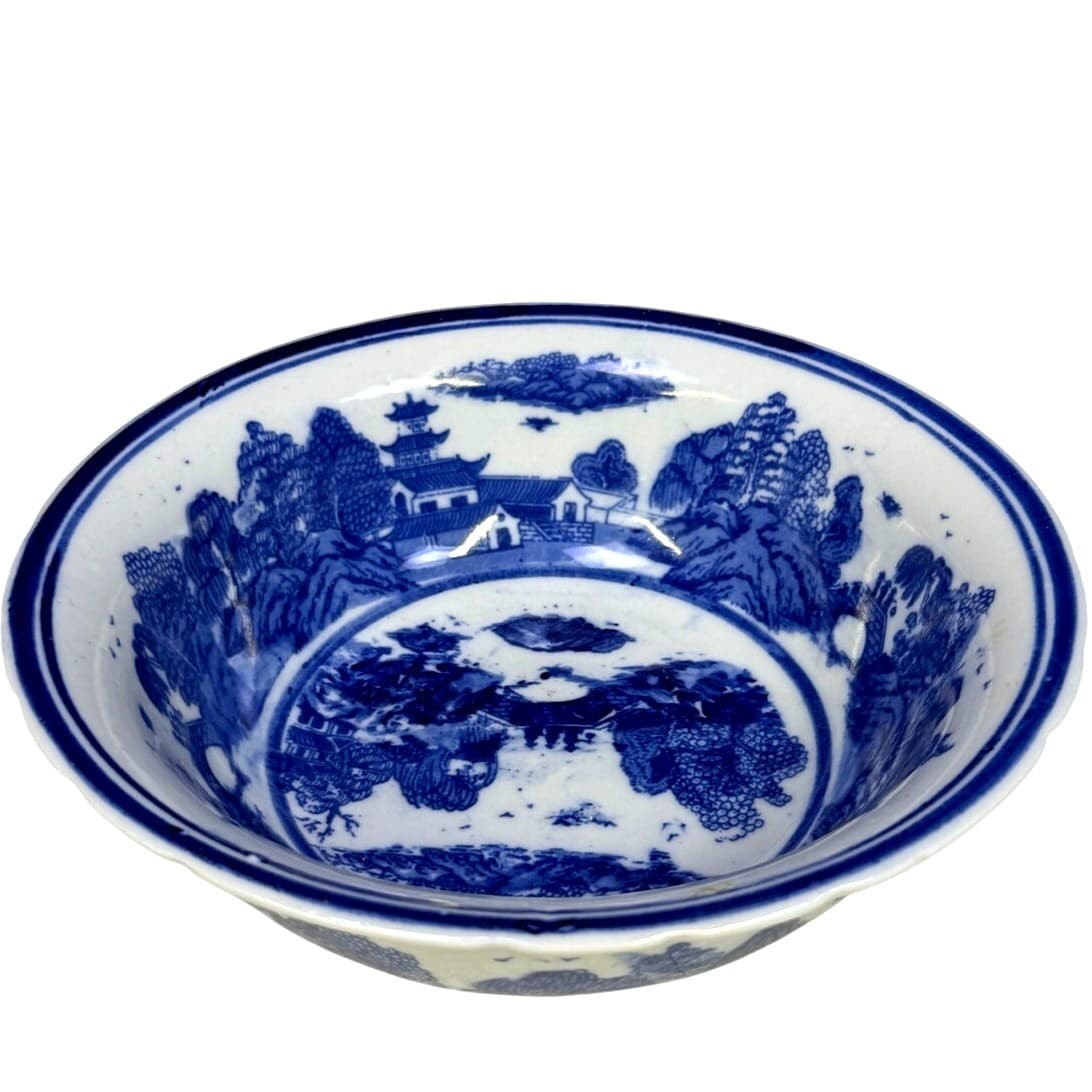 Antique Victoria Ware Ironstone Heavy Blue and White 9.25" Presentation Bowl