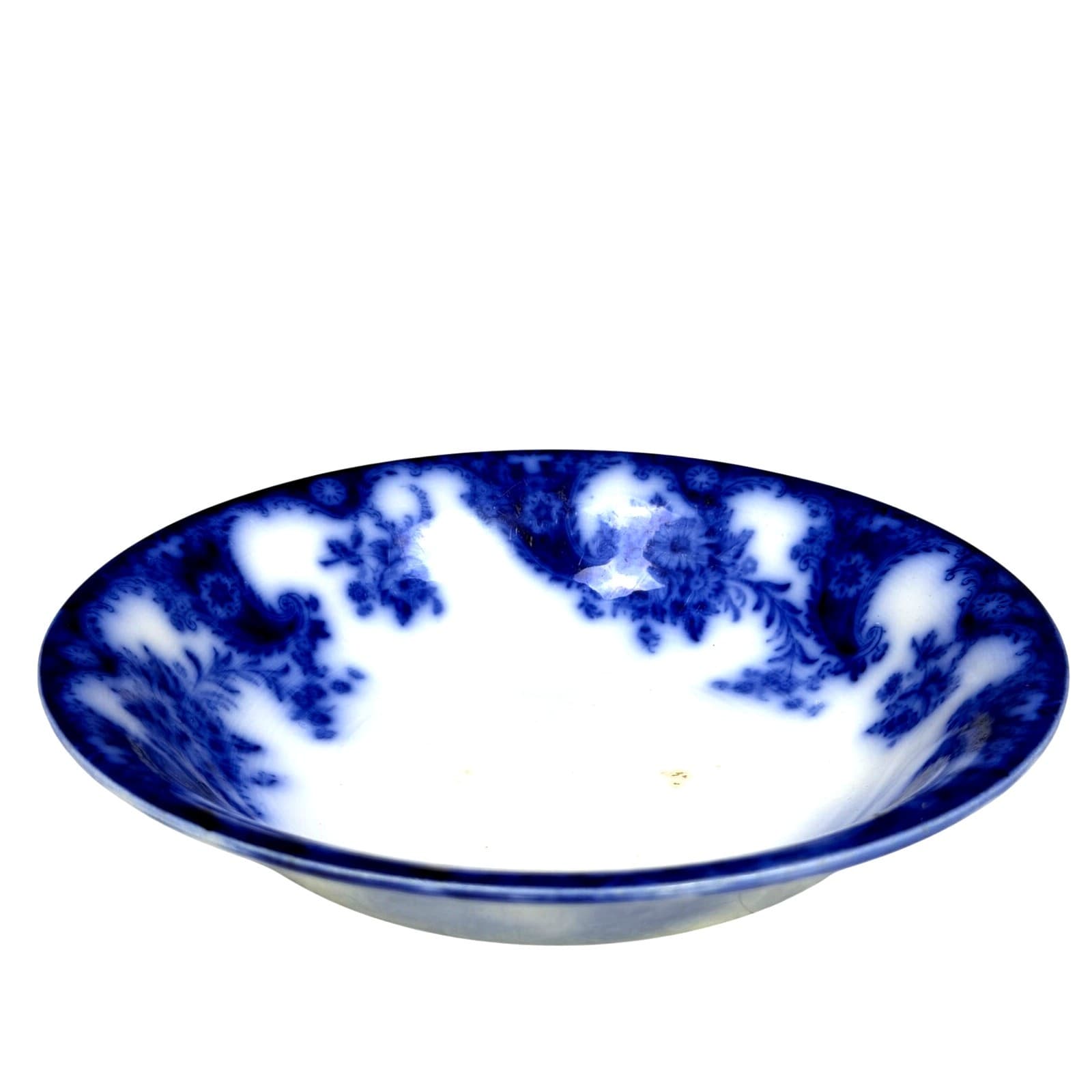 Antique Late 19th Century New Wharf Pottery Blue Flow 9" Serving Bowl