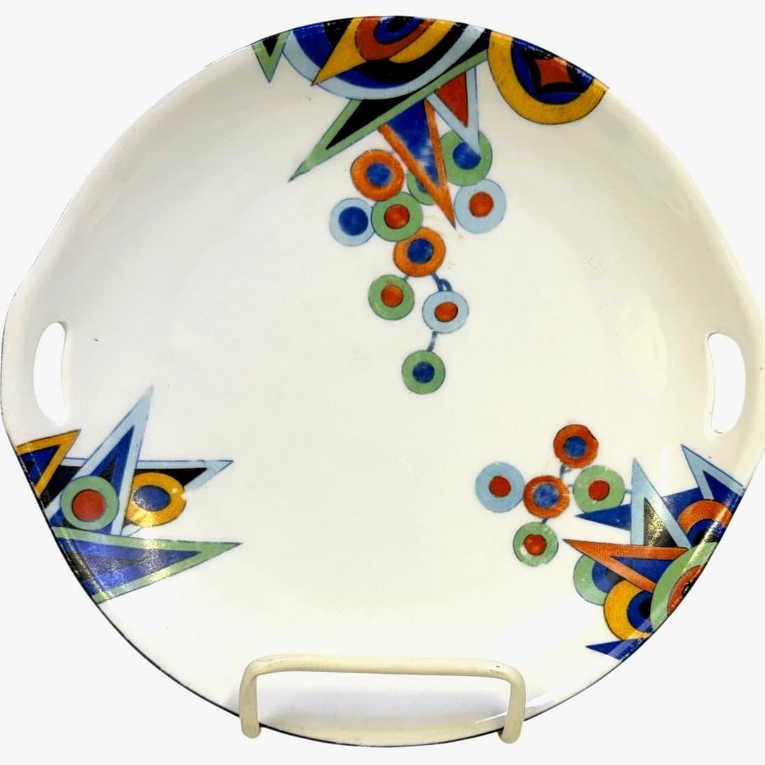Germany Retired 'GMY36' Collection Black Rim Vintage Handled 8" Cake Plate-Rare