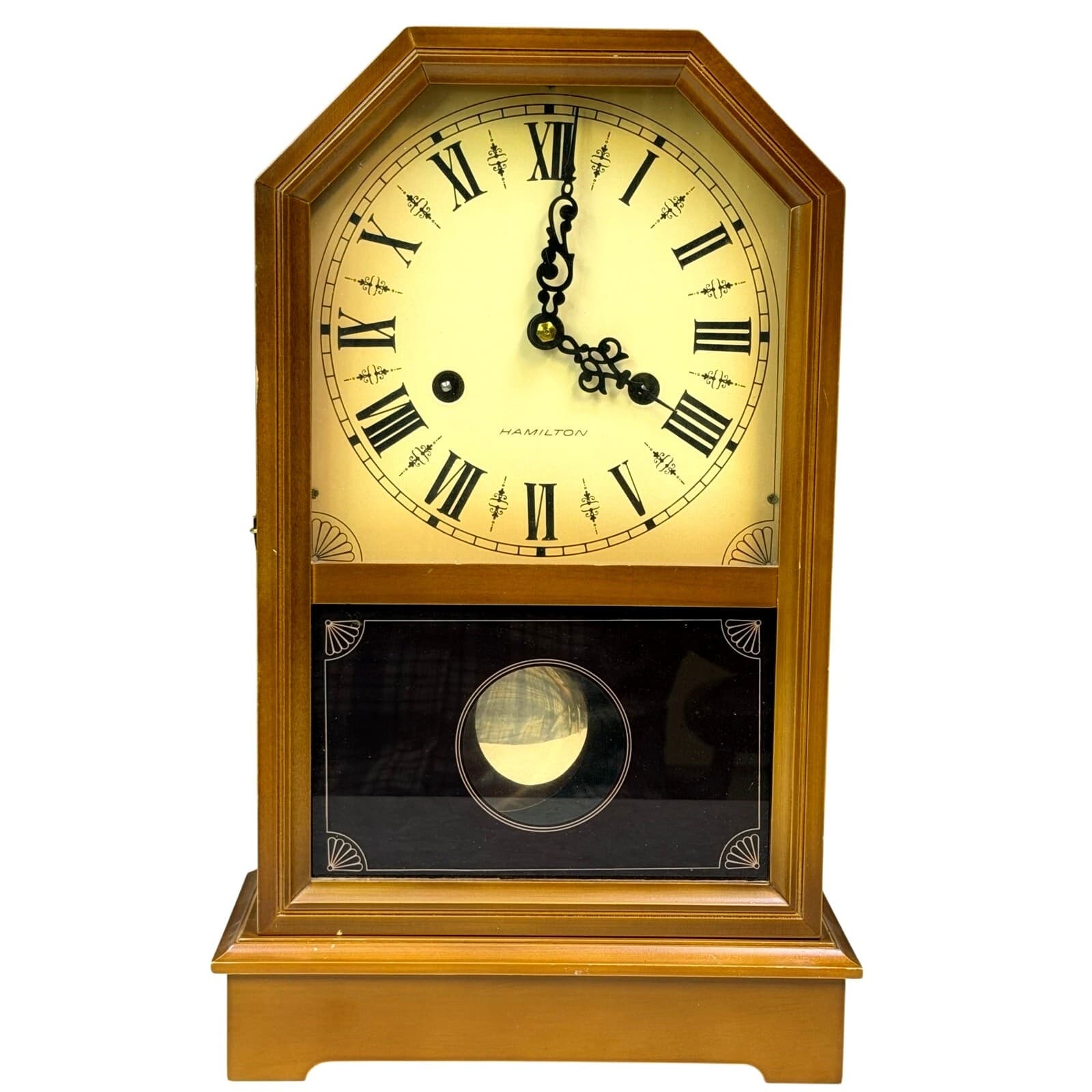 Hamilton Key Wind Mantel Clock Japan Mechanical Pendulum Chime w/ Key Vintage