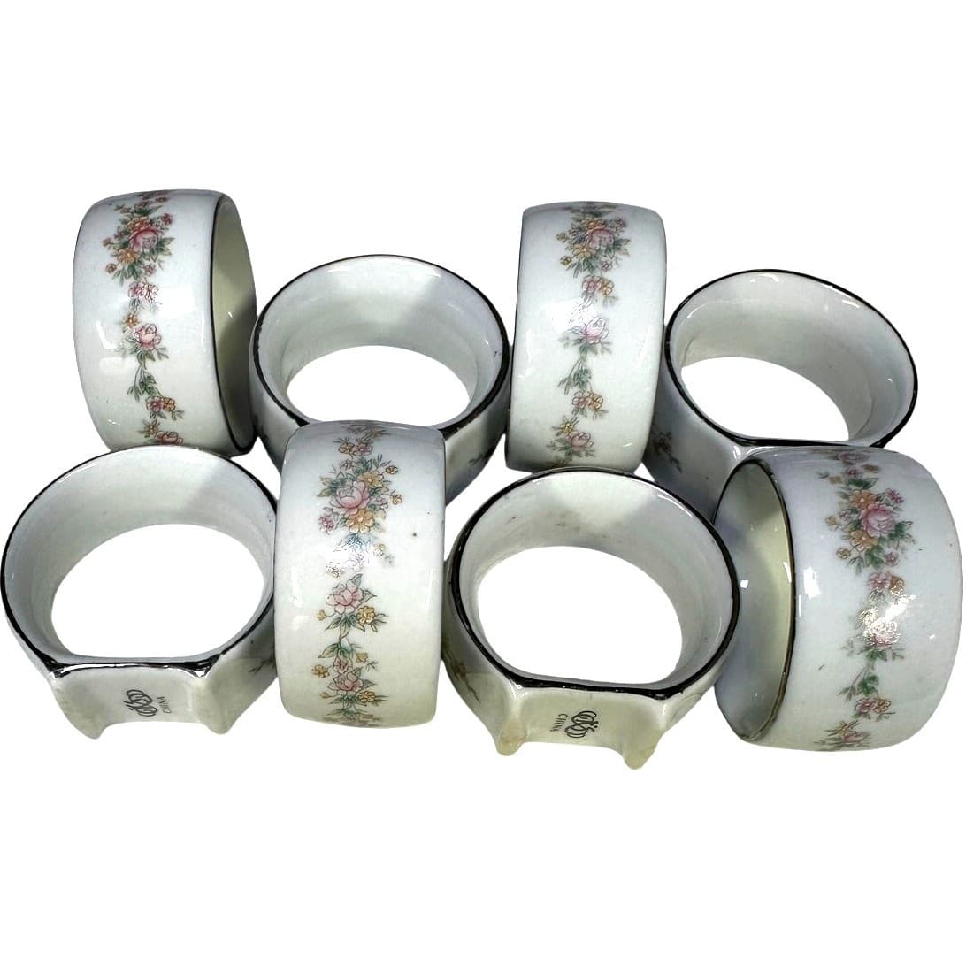 Kentfield and Sawyer Retired KSA2 Porcelain Napkin Rings-Set of 8-Rare-Excellent