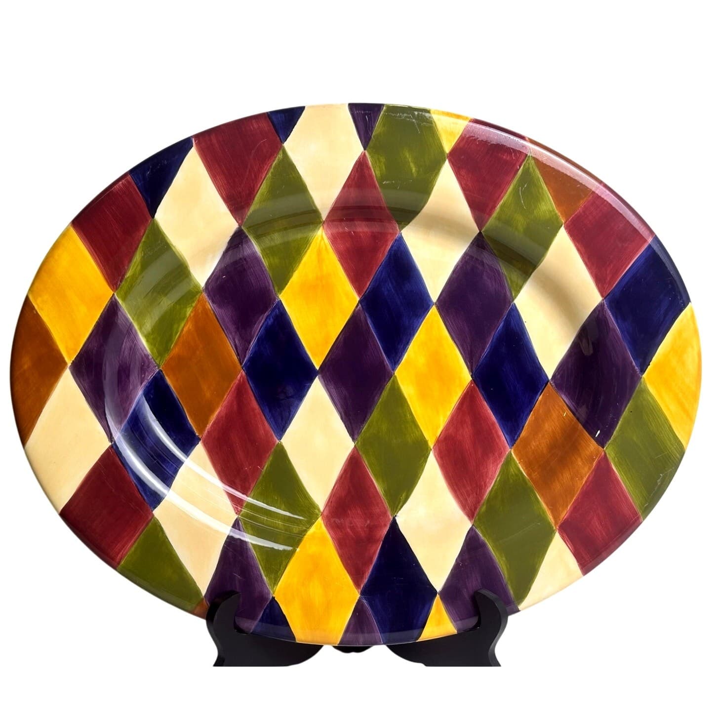 Tabletops Unlimited Harlequin Hand Painted Large Oval 18.5" Serving Platter