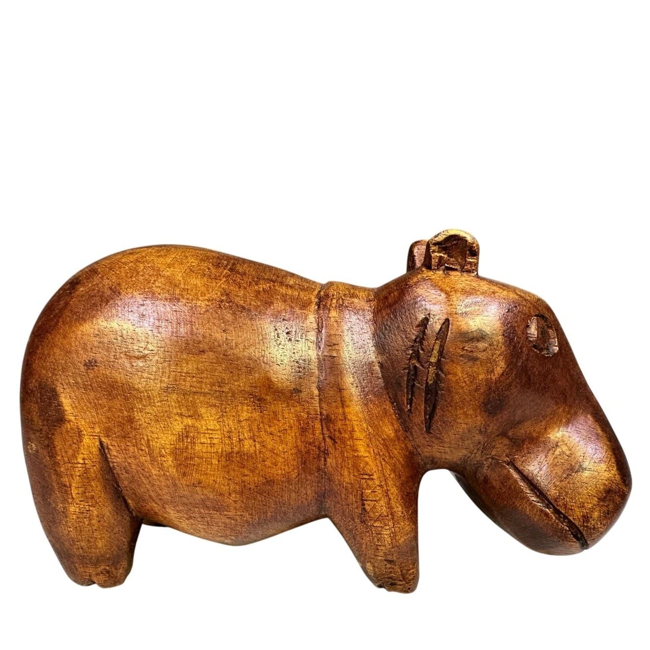 Balinese Hand Carved Suar Wood Standing Hippo Art Sculpture-One of a Kind!