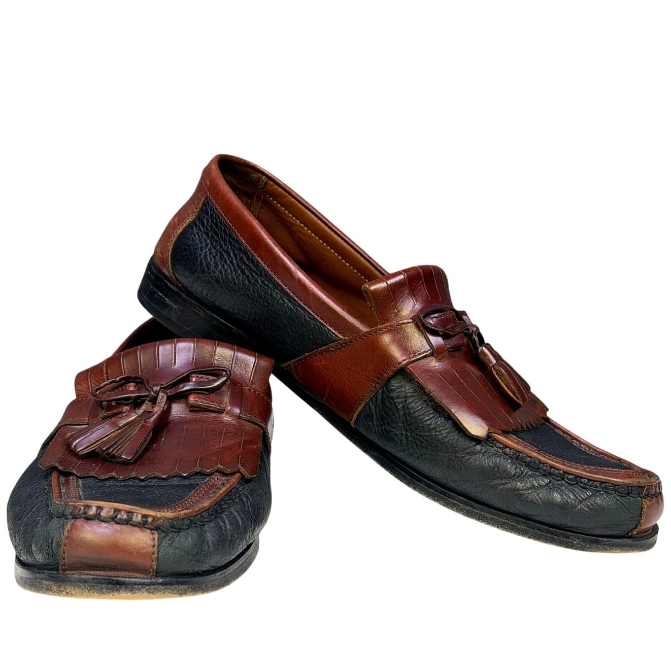 Murphy Mens 11M Kiltie Tassel Loafers Brown Black Leather Slip On Moc Toe Shoes