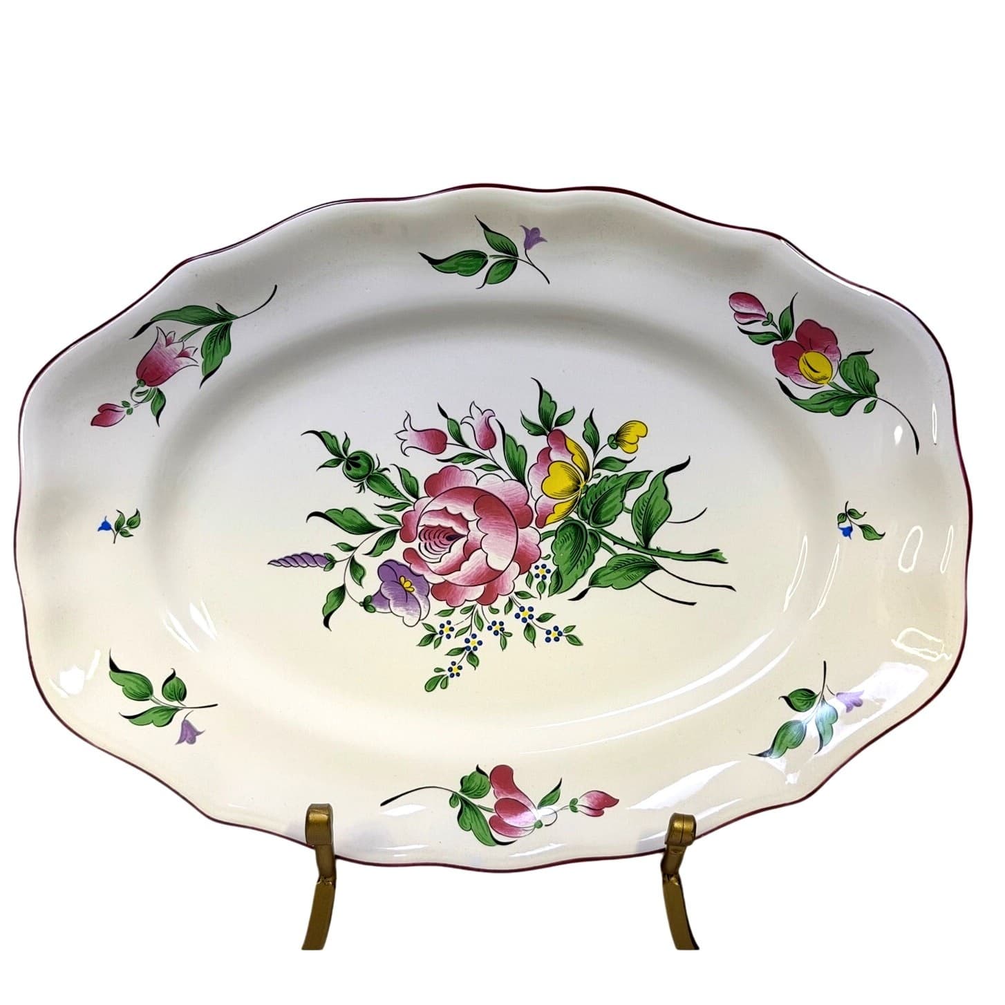 Antique K&G Luneville France Old Strasbourg Oval Serving Platter Floral Faience