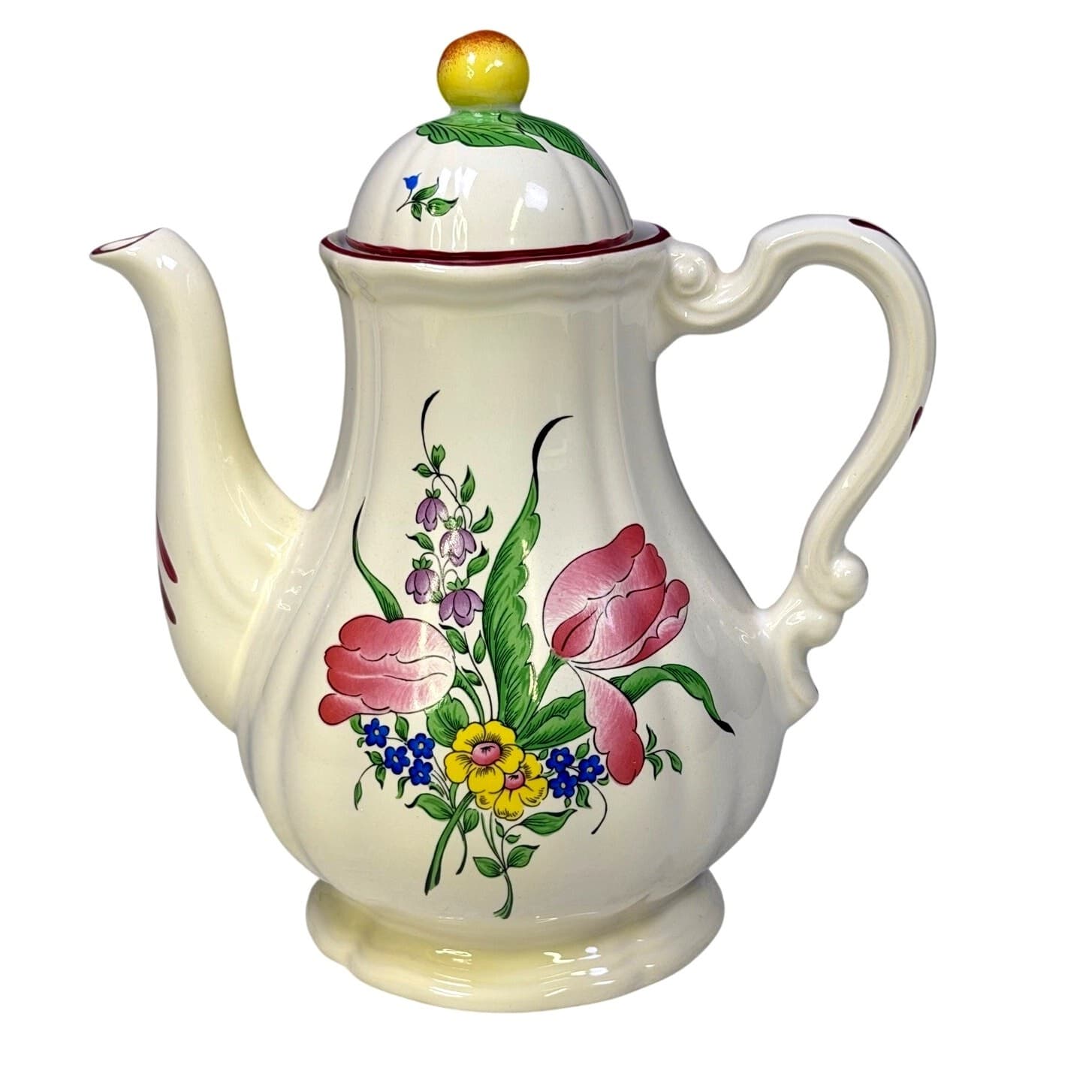 Antique K&G Luneville France Old Strasbourg Tall Coffee Pot w/Lid Tulip Faience