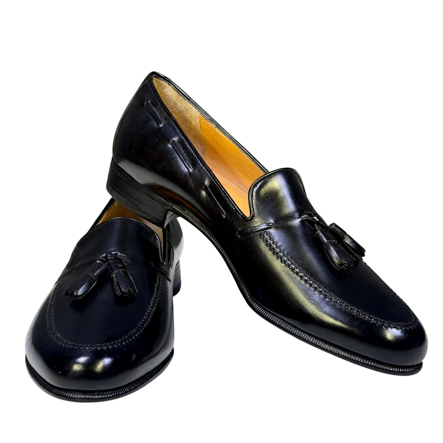 Salvatore Ferragamo Black Leather Tassel Moccasins Loafers Mens 10.5 B Italy New