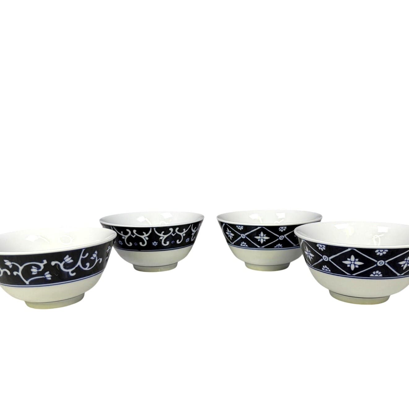 Pier 1 Mandarin Bowls Blue White Porcelain 5.5" Rice Soup Bowls China-Set of 4