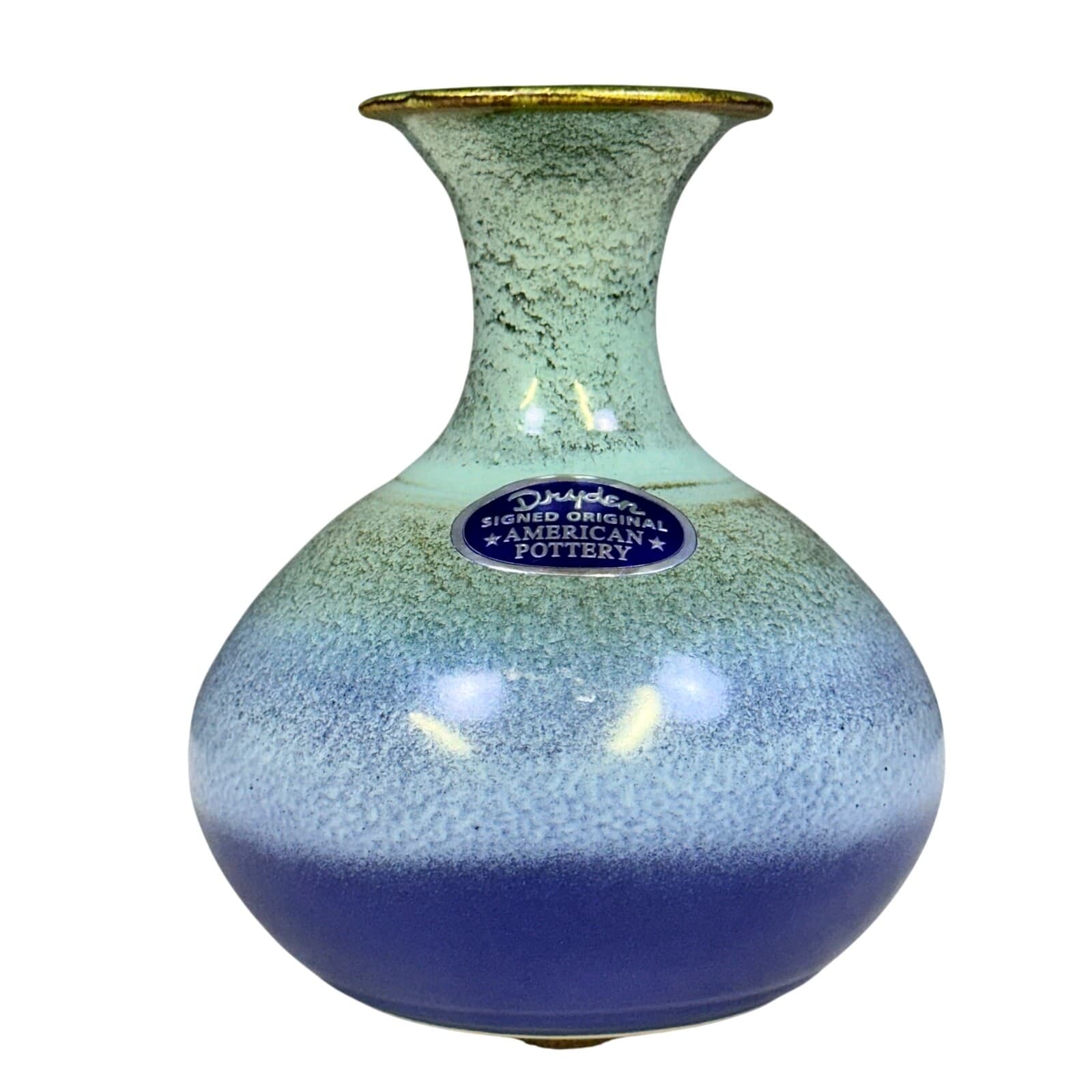 K Dryden Vintage Mid-Century Signed Hot Springs Arkansas Pottery 6.5" Blue Vase