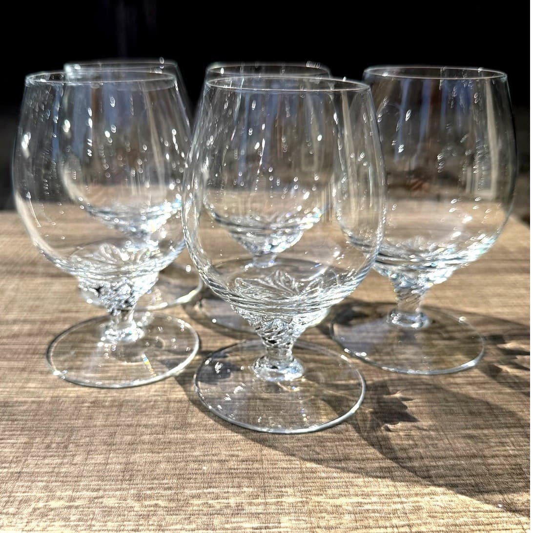 Clear Glass Brandy Snifters Swirl Base Stem 5” Elegant Vintage Barware-Set of 6