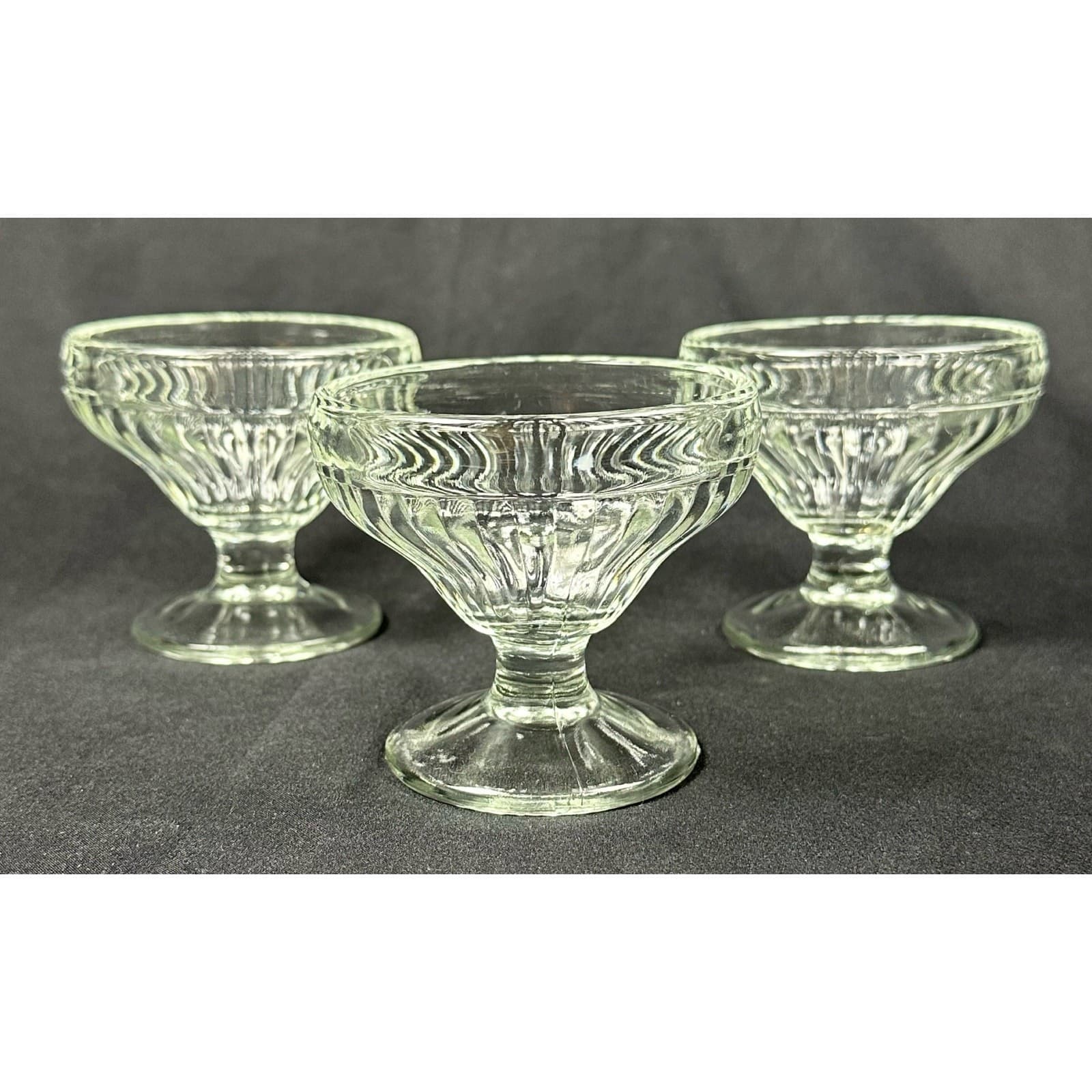 Vintage Jeanette Glass Mid-Century 3-3/4" Ribbed & Footed 3 Sherbet Dishes