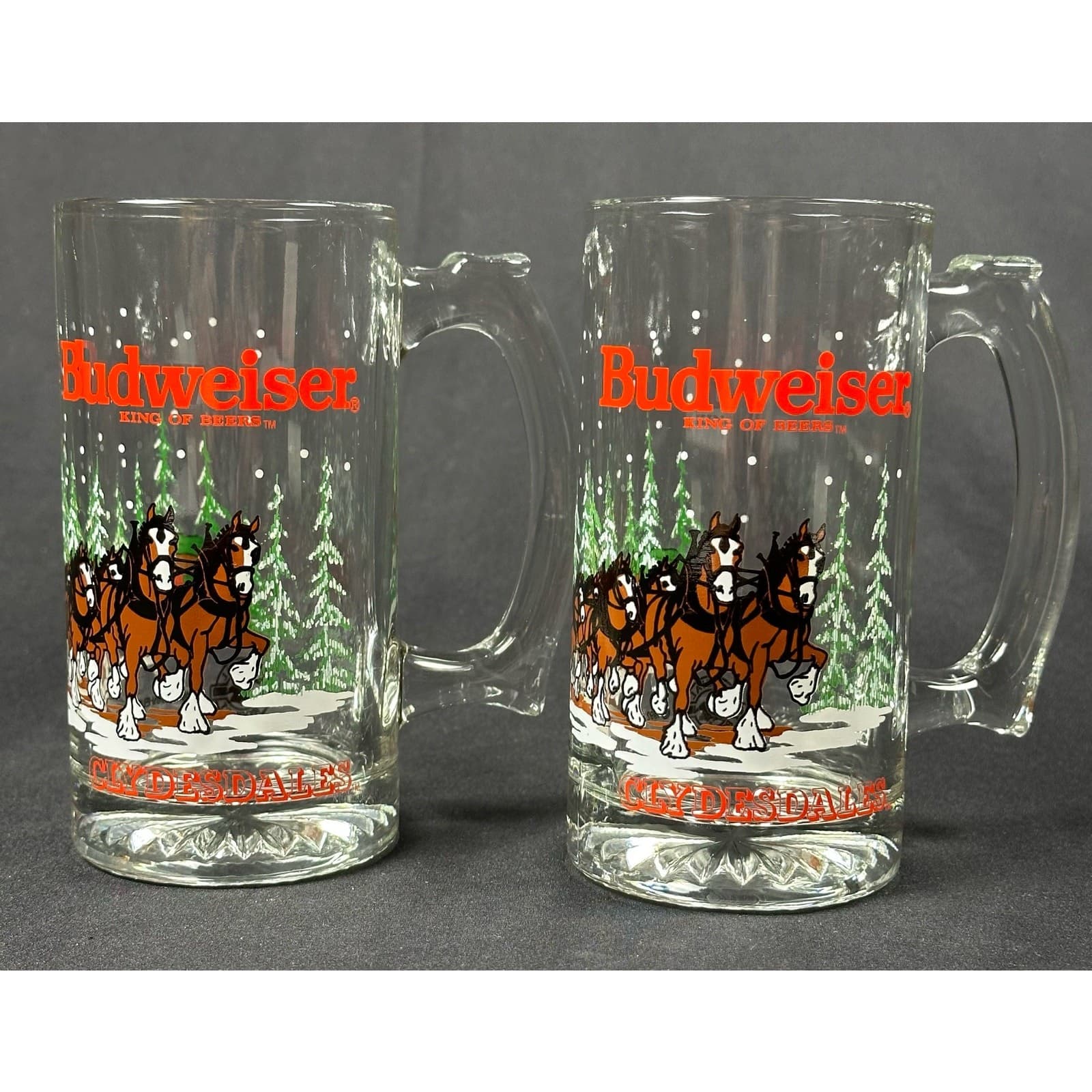 Vintage 1992 Anheuser-Busch Budweiser Clydesdales Christmas Beer Mugs Set of 2