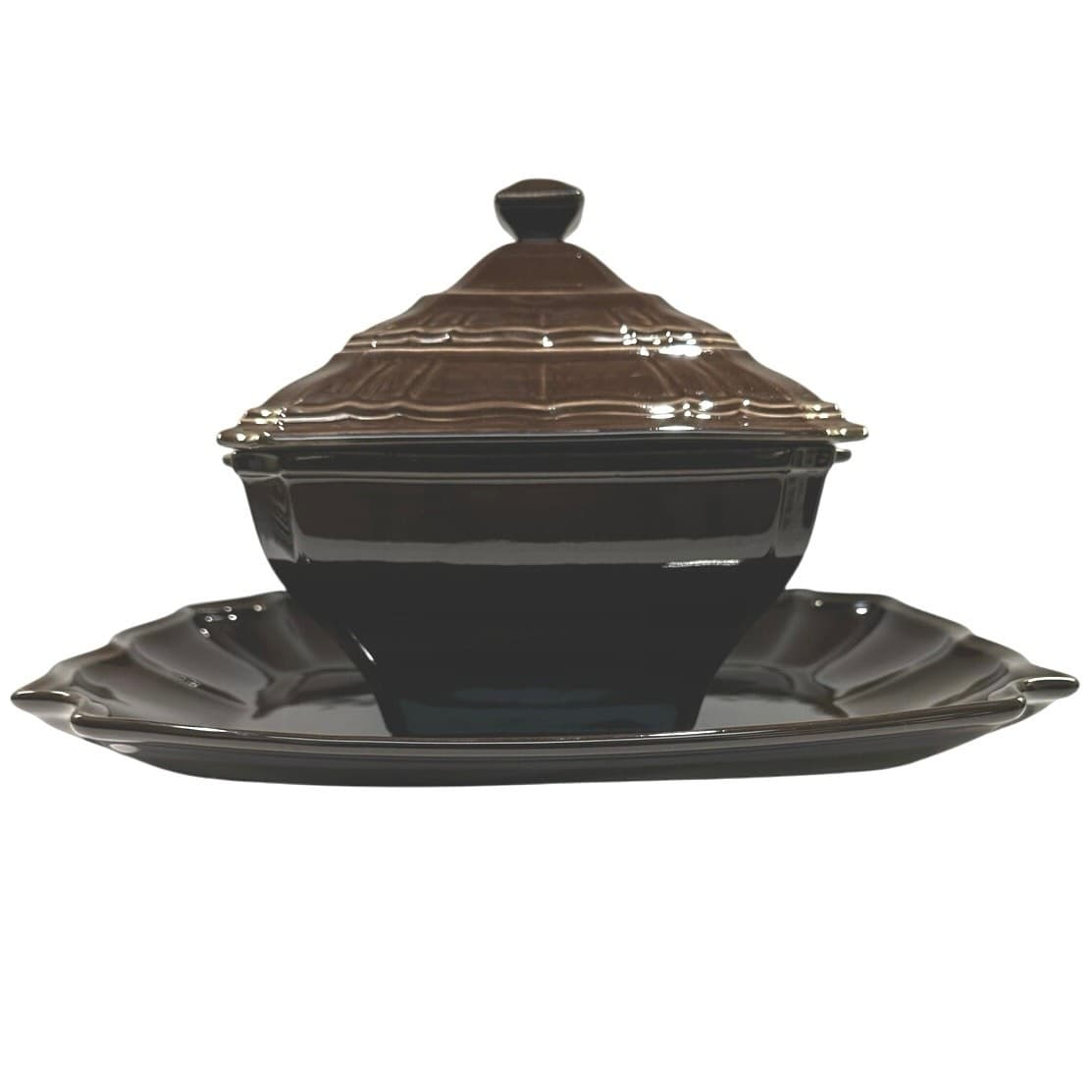 Noble Excellence Toscano Brown Covered Casserole Dish with Lid and 17" Platter