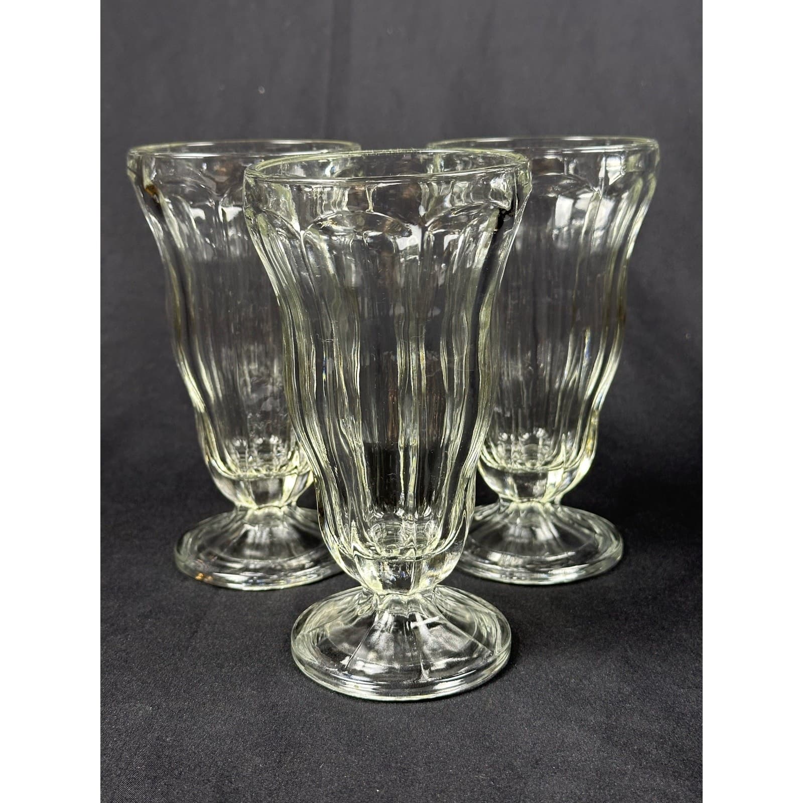 Vintage Old Fashion 6-3/4" Footed Ice Cream Parlor Glasses Set of 3