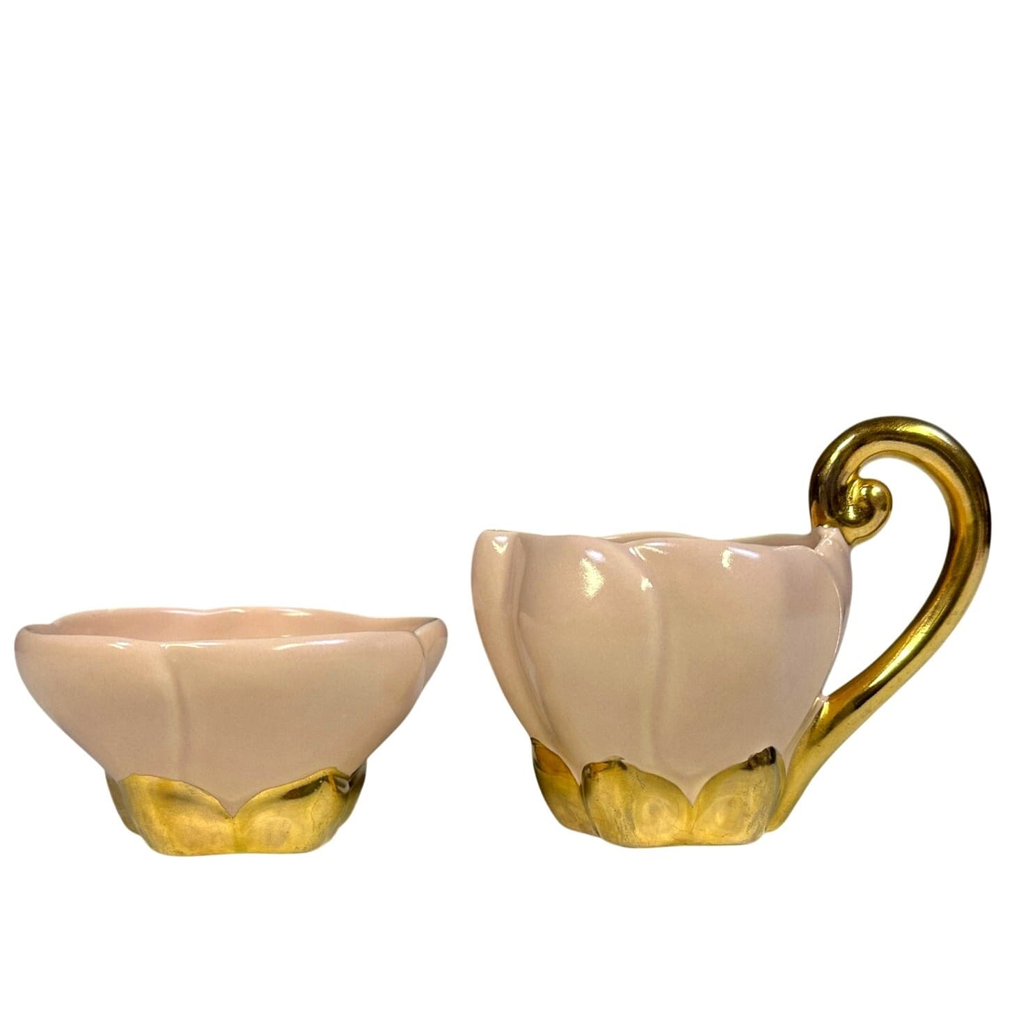 Vallona Starr California Vintage Pottery Mini Pink/Gold Creamer/Open Sugar Set