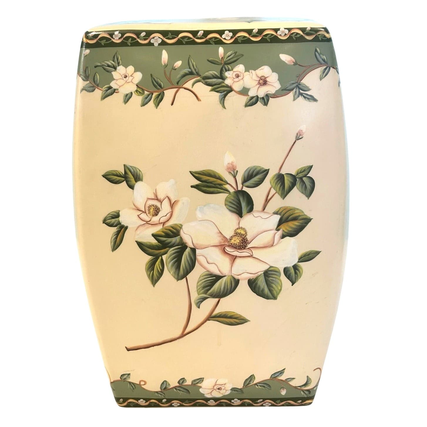 Chinese Porcelain 17-inch Garden Stool Elegant Magnolia Floral Design
