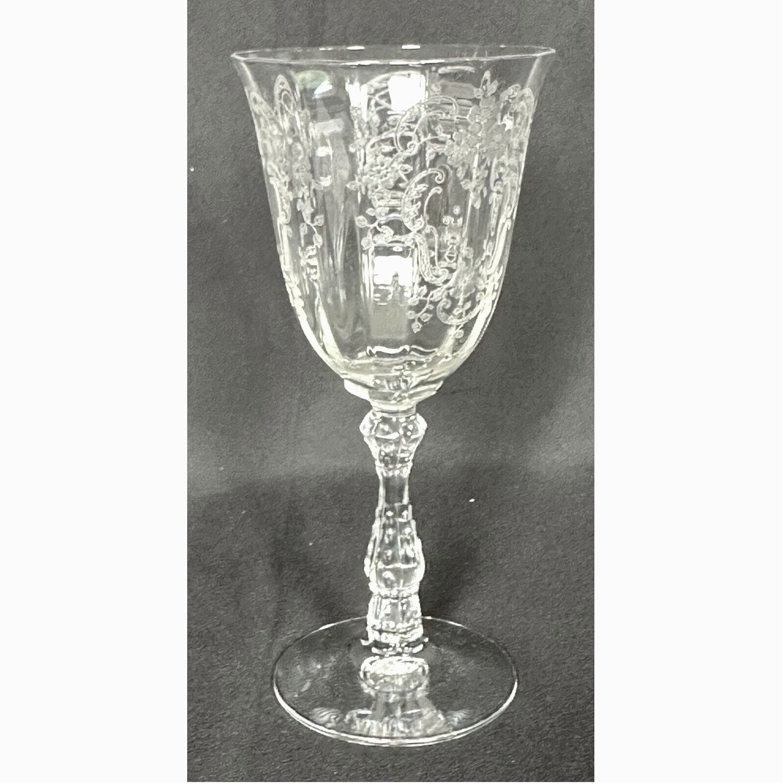 Fostoria Antique Meadow Rose Clear Etch # 328 Water Goblet-7 5/8" Vintage 1930s