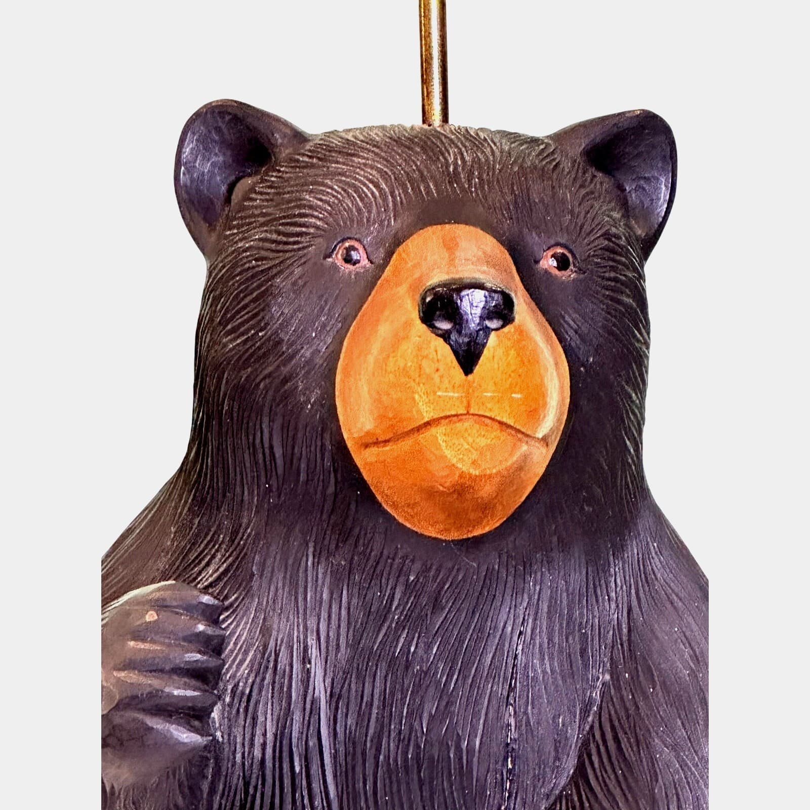 Rare Rustic One-of-a-Kind 38" Carved Wooden Standing Bear Lamp Intricate Details