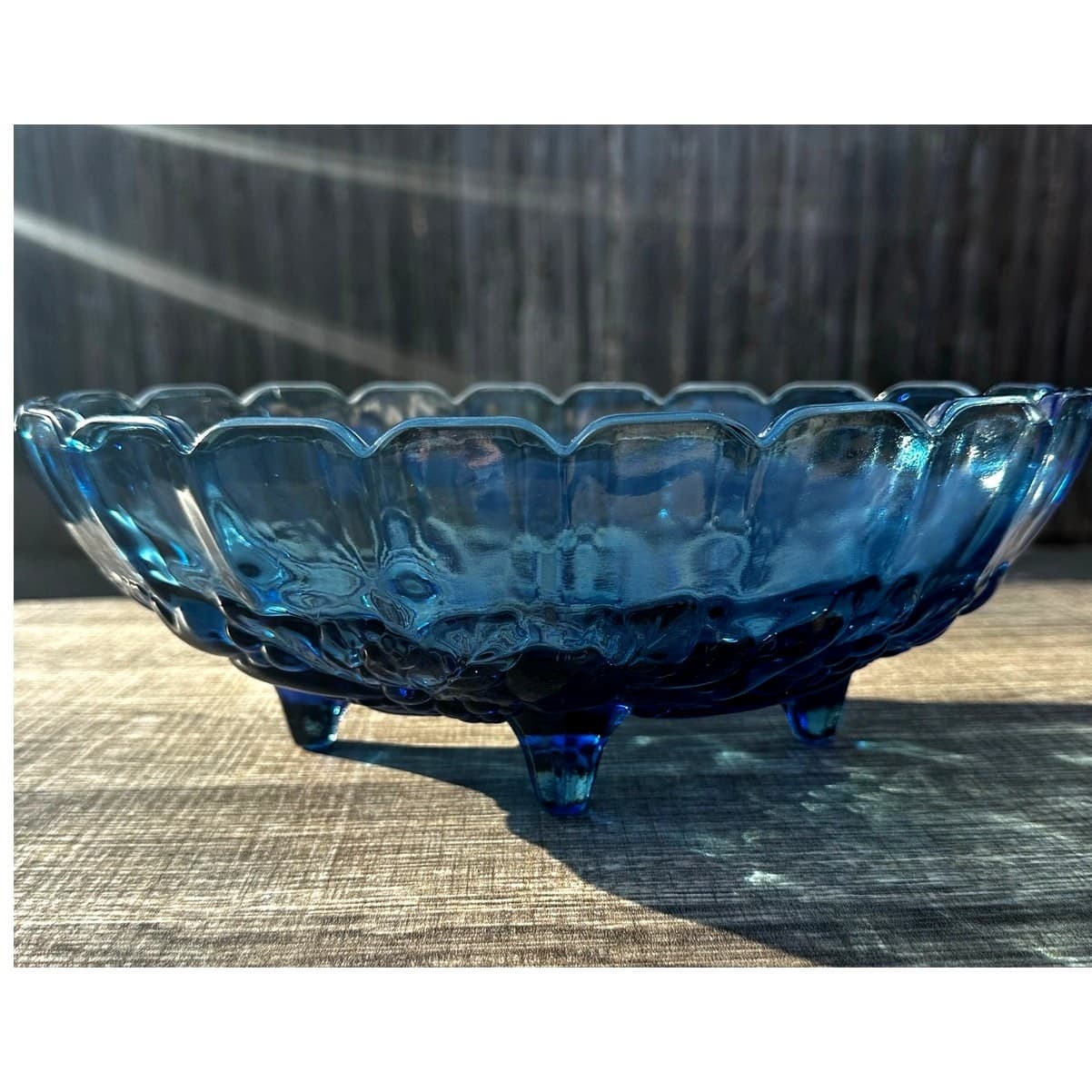 Indiana Glass Vintage Garland Blue Oval Footed Harvest Grape Centerpiece Bowl