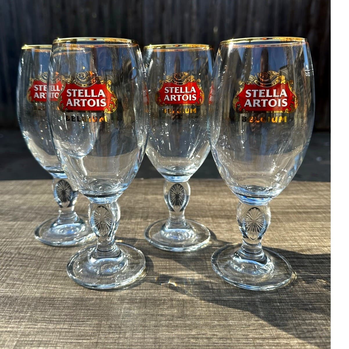 Stella Artois Belgium 33CL Gold Rim Chalice Glasses-Set of 4