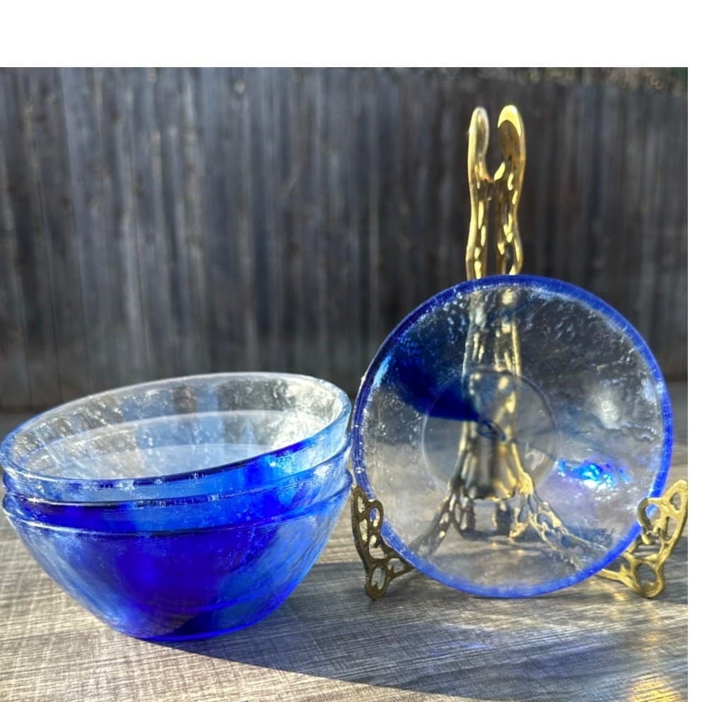 Bormioli Rocco 5.5" Cobalt Blue/Clear Salad Fruit Bowls-Set of 4