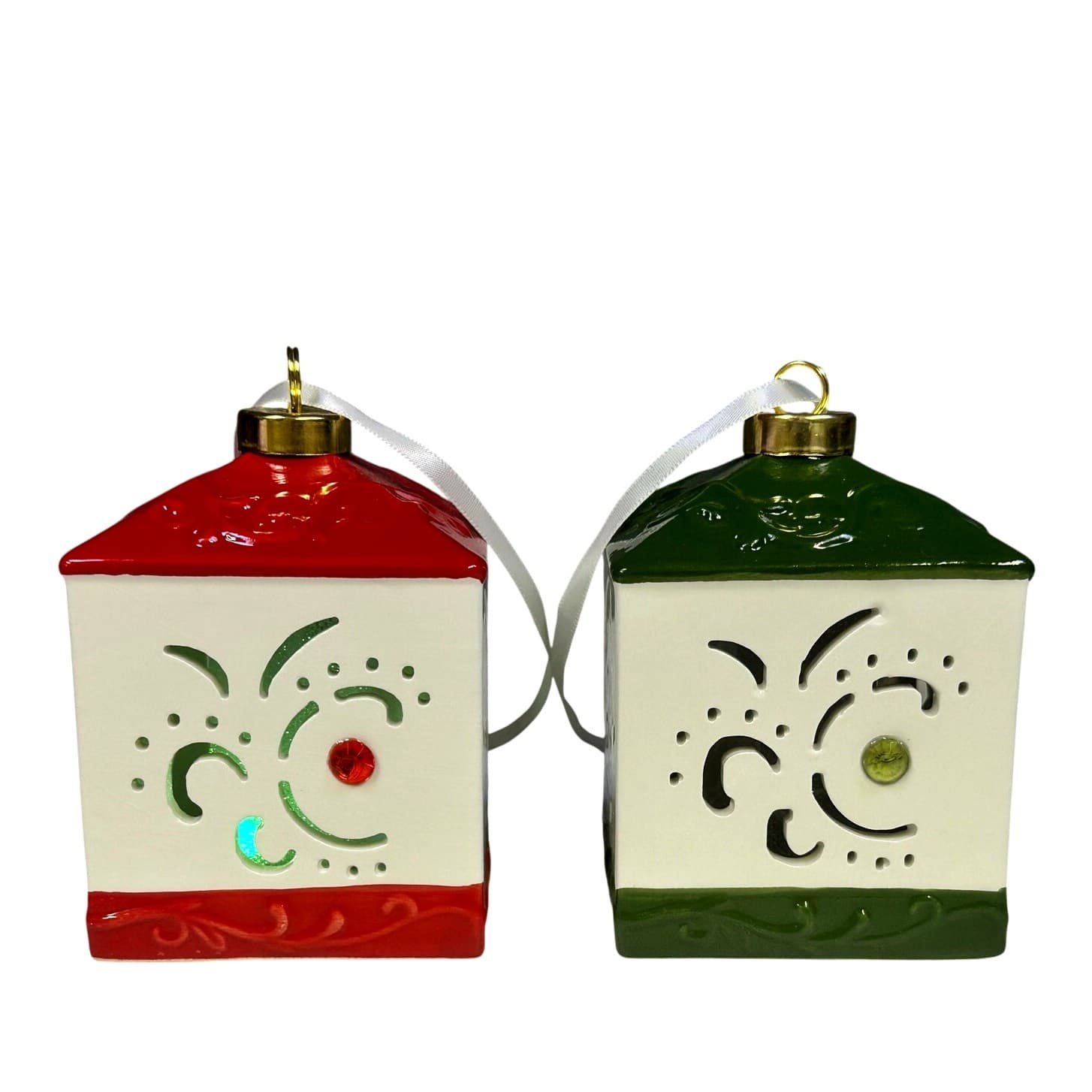 Lightscapes Ceramic Cut-Out LED Light Changing Christmas Tree Ornament-Set of 2