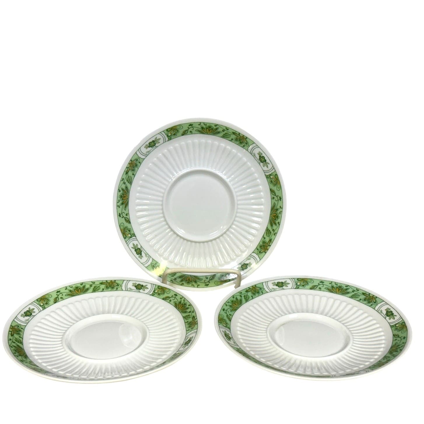 Raynaud Ceralene Limoges Retired 1990 'Fleur De Jade Green' 6.25" Saucers-Set 3