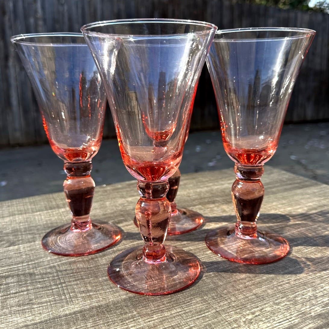 Mikasa Retired 1999 Domain Pink Glass Water Goblets Vintage Rare Set of 4