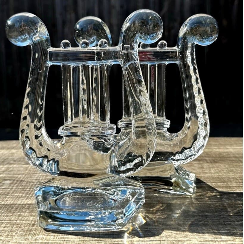 Fostoria Retired Vintage 1941-1958 Pair of Lyre Crystal Harp Design Bookends