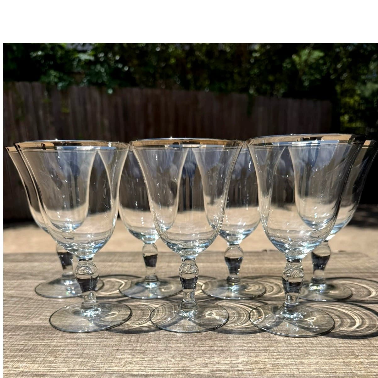 Glastonbury 'Lotus' Vintage 6" Wine Glasses-Platinum Rim-Set of 7