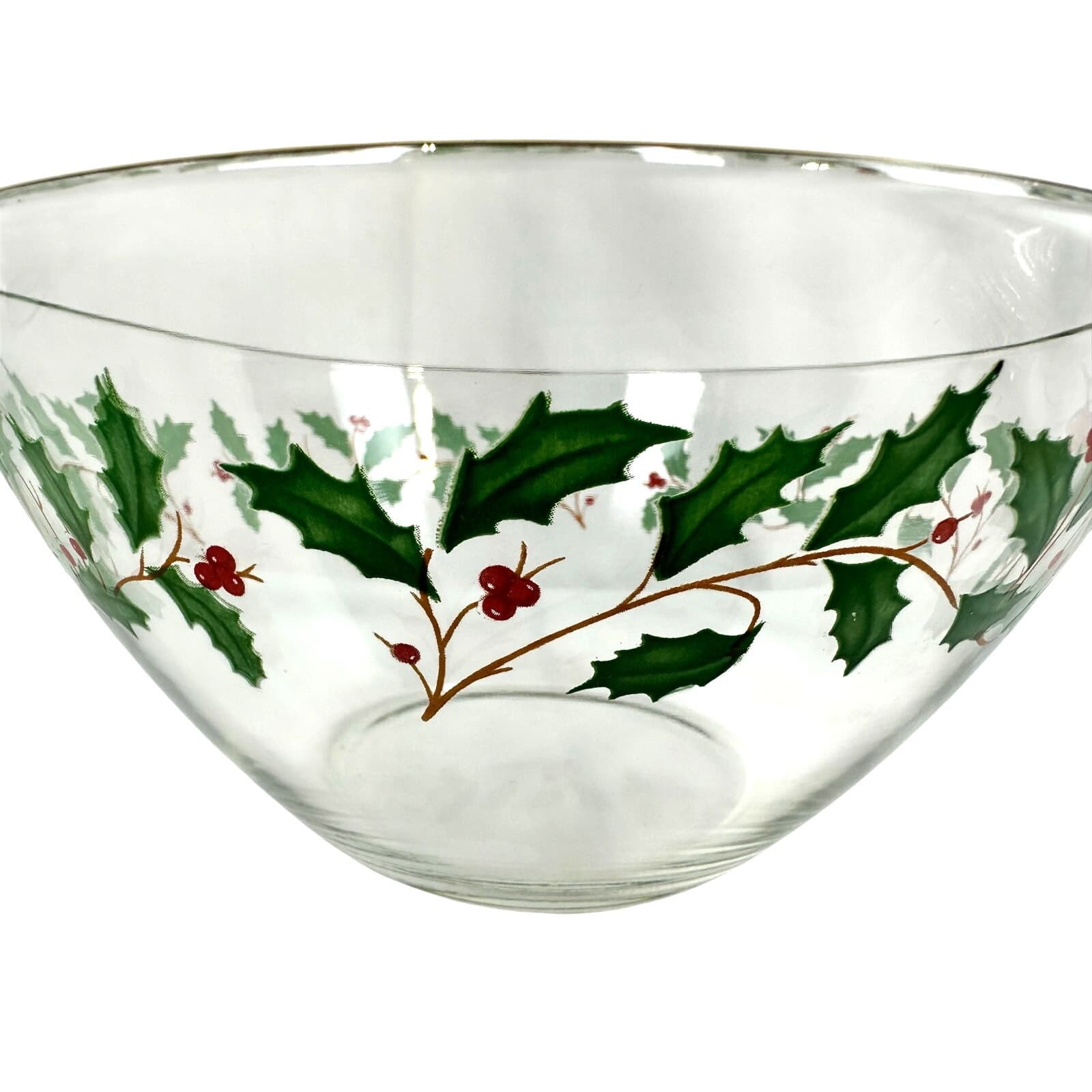 Arcoroc France Christmas Clear Holly Berries Vintage 9" Serving Bowl-Nice!