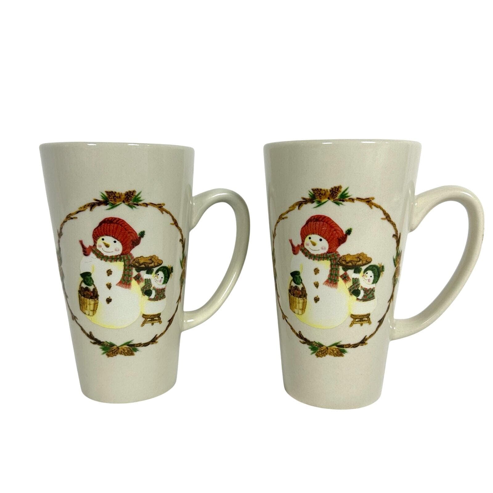 International Stoneware Test Rite Snowman Holiday Mugs-Set of 2!