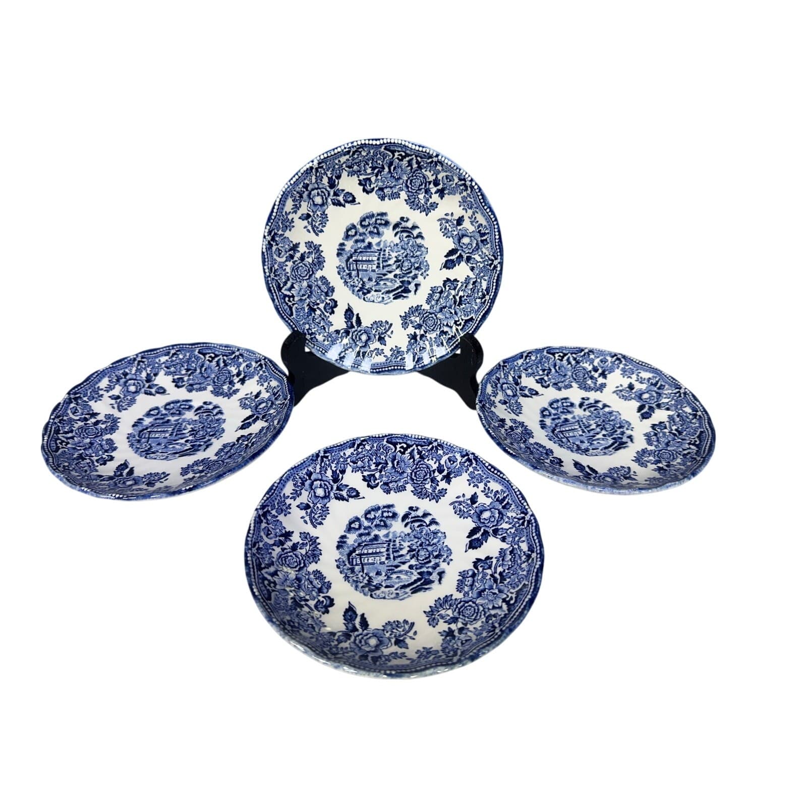 Churchill Staffordshire Tonquin Blue Transferware 5.5" Saucers-Set of 4