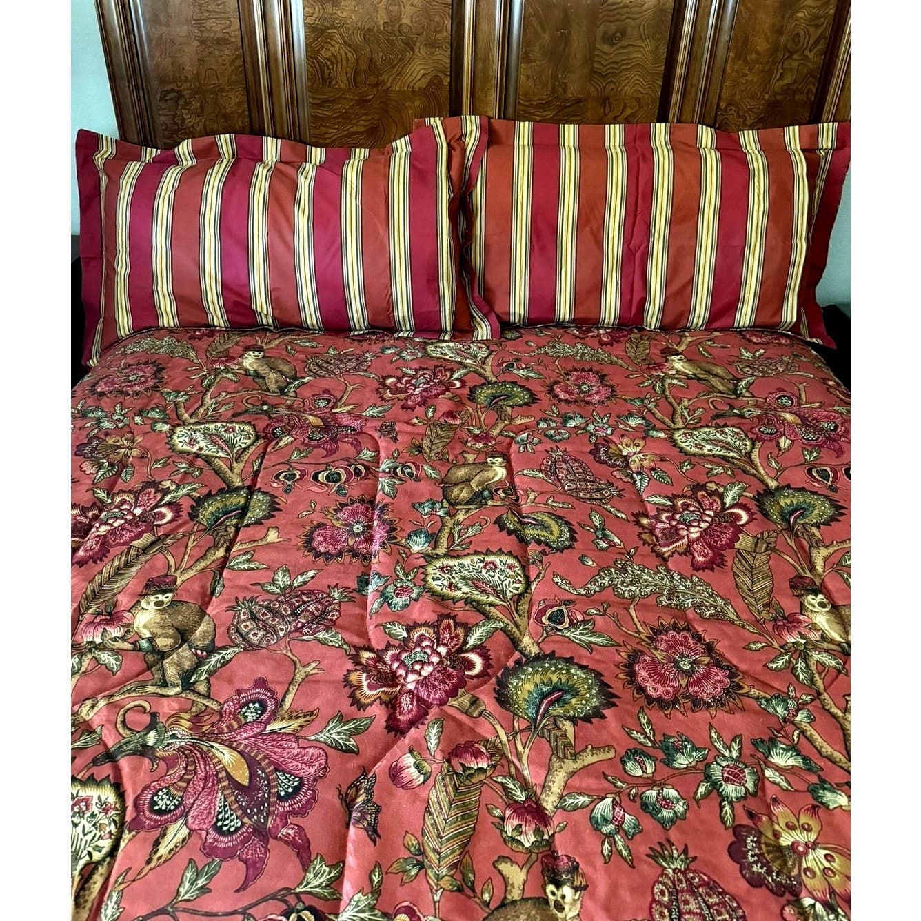 Raymond Waites 2003 Studio King Comforter Monkey Tropical Botanical Floral 4-PCS