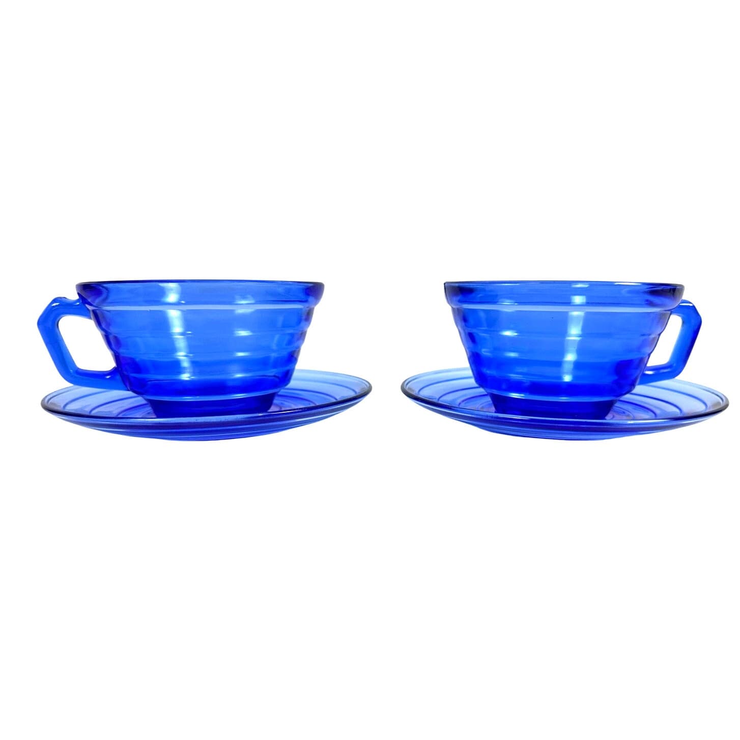 Hazel Atlas Moderntone Cobalt Blue Cups and Saucers-Set of 2