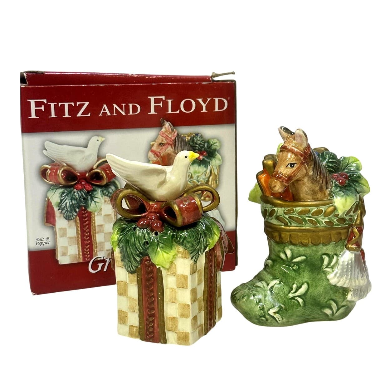 Fitz and Floyd Classics 'Gregorian' 2005 Salt/Pepper Shaker Set-in Box-Excellent