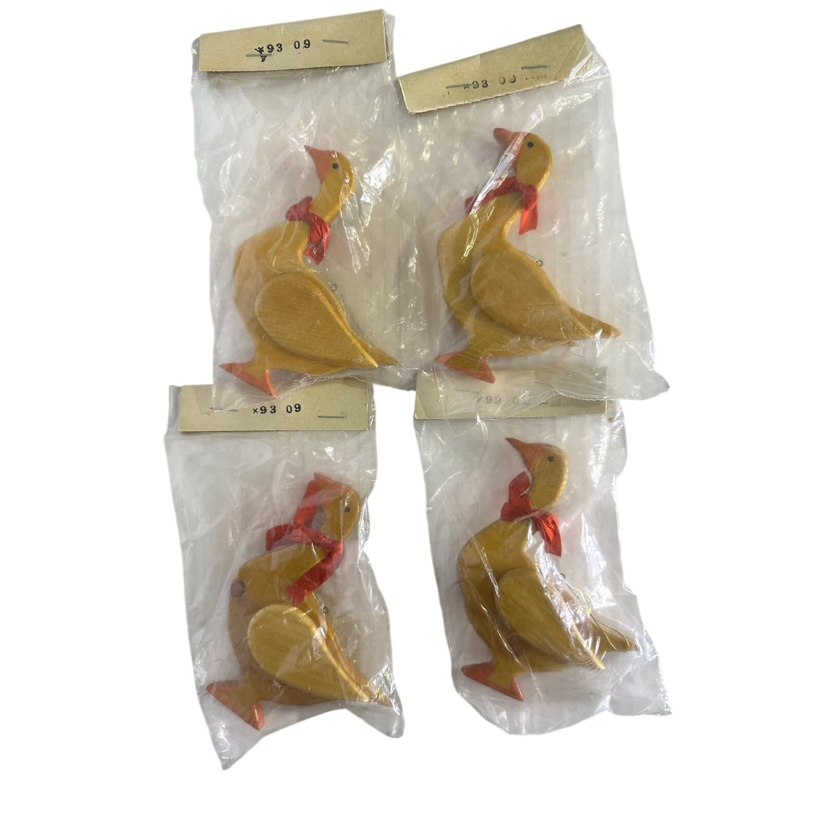 Lot of 4 Vintage Wood Geese Ornaments in Original Package NOS